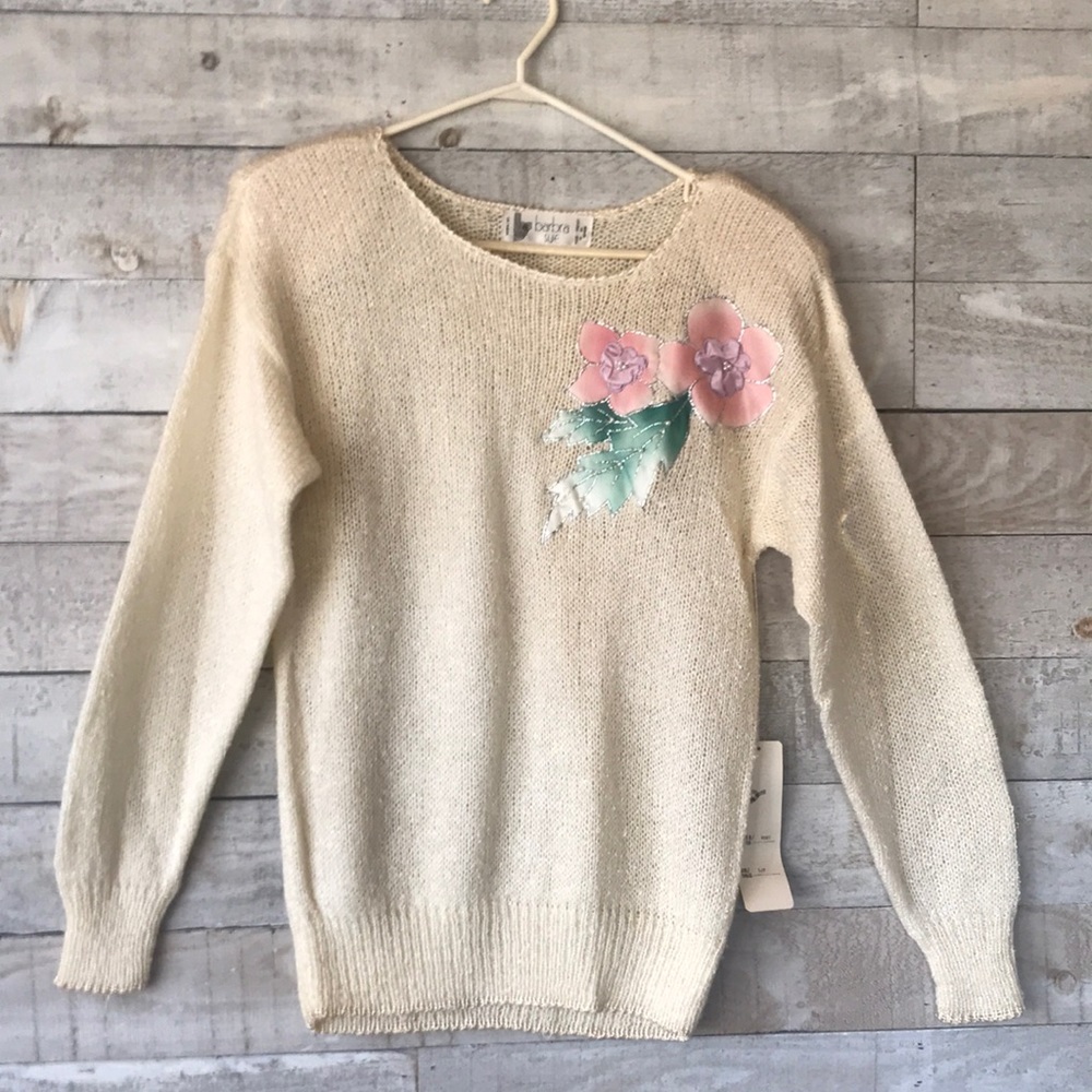 Pearl embellished floral appliqué vintage sweater